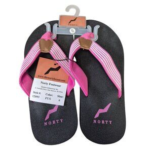 Norty Womens Pink & Black Flip Flops Size 6